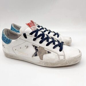 Golden Goose White Sneakers with Blue Glitter ✨ Details
